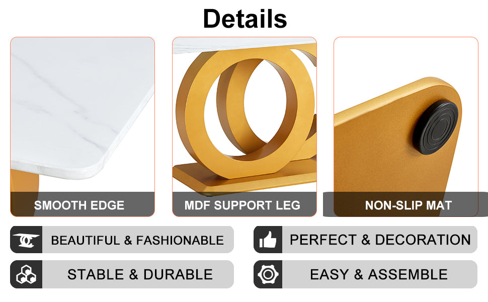 A Modern Minimalist Rectangular Dining Table Suitable For 6 8 People, A Set Of 6 Piece Pu Leather Backrest And Gold Metal Legs Modern Dining Chairs. F Oc C 009 White Mdf Glass