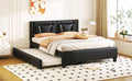 Queen Size Upholstered Platform Bed With Headboard And Twin Size Trundle, Black Box Spring Not Required Queen Black Bedroom Faux Leather Upholstered
