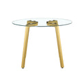 Modern Minimalist Style Circular Transparent Tempered Glass Table, Tempered Glass Tabletop, Golden Metal Legs, Suitable For Kitchen, Dining Room, And Living Room, 40 