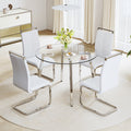 Modern Minimalist Style Circular Transparent Tempered Glass Table, Tempered Glass Tabletop, Silver Metal Table Legs, Suitable For Kitchen, Dining Room, And Living Room, 42 