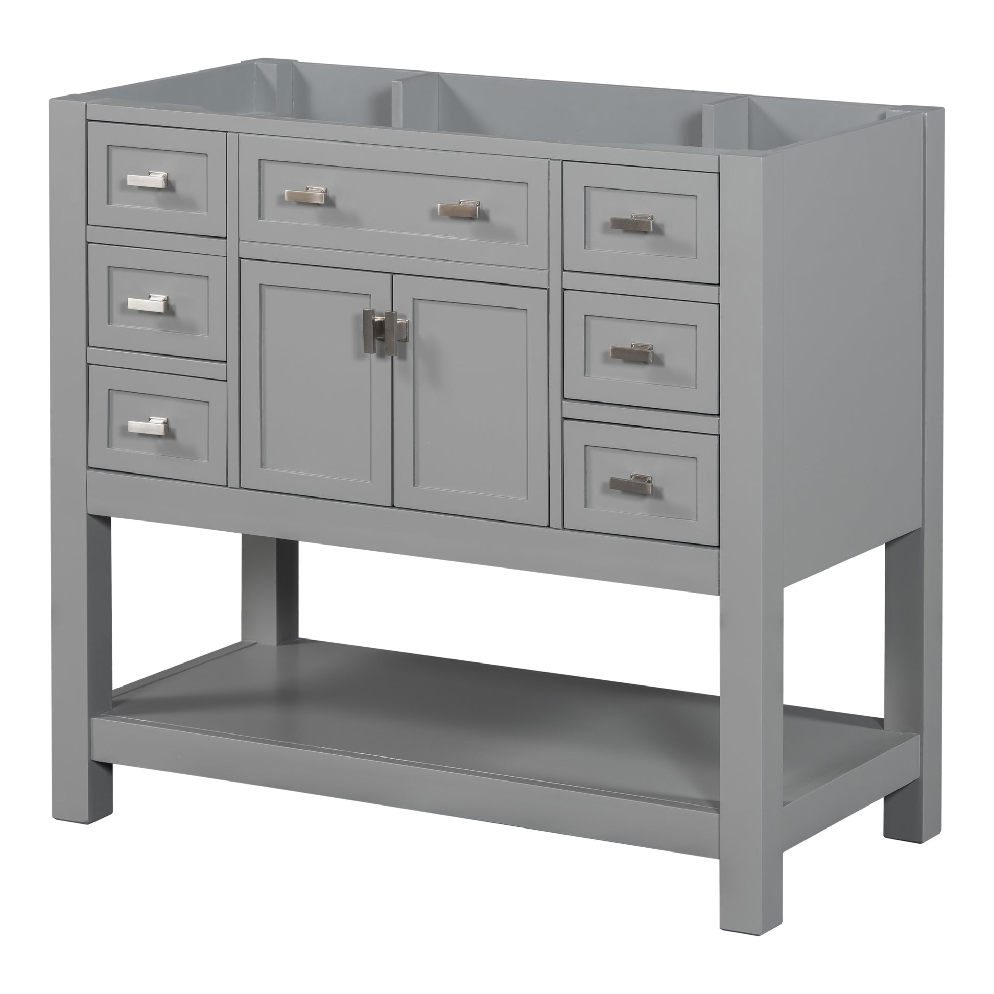 36'' Bathroom Vanity Without Top Sink, Grey Cabinet Only, Modern Bathroom Storage Cabinet With 2 Soft Closing Doors And 6 Drawers Not Include Bathroom Vanity Sink 4 Grey 2 1 Soft Close Doors Bathroom Freestanding Mdf Painted