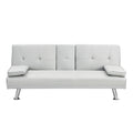 Sofa Bed With Armrest Two Holders Wood Frame, Stainless Leg, Futon White Pvc White Pvc