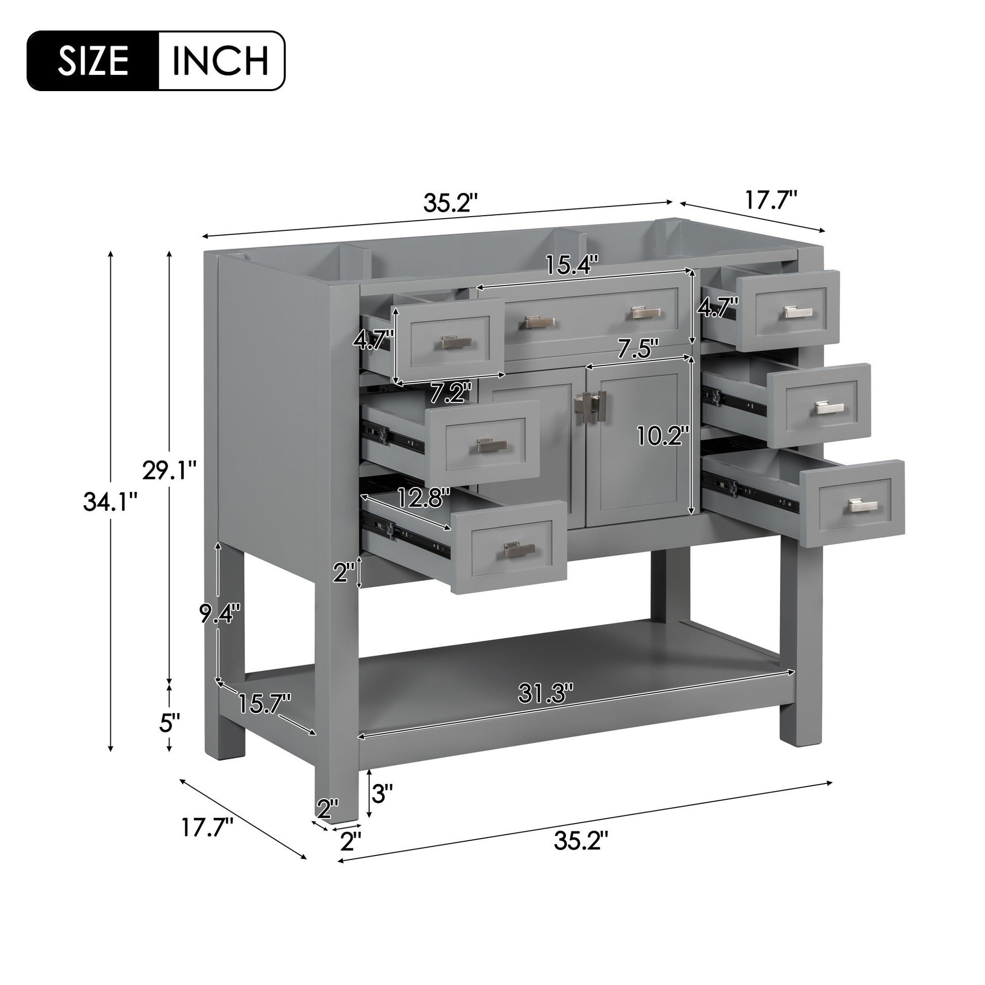 36'' Bathroom Vanity without Top Sink, Grey Cabinet 4+-grey-2-1-soft close