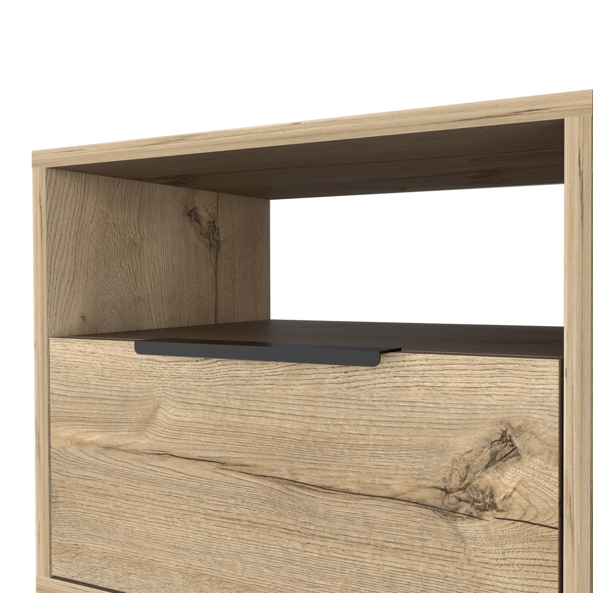 Nightstand 22"H, One Open Shelf, Single Door Cabient, Hairpin Legs, Light Oak Beige Particle Board Particle Board