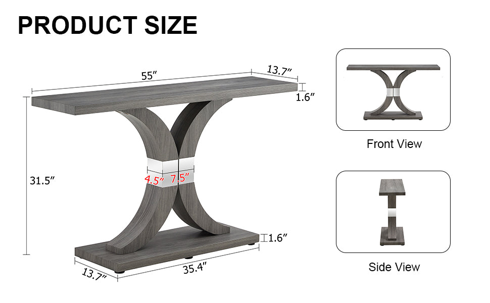 Modern Minimalist Style Natural Gray Wood Foyer Table, Equipped With Mdf Wood Tabletop And Mdf Stainless Steel Bracket, Enhances The Beauty And Artistic Atmosphere Of The Home, Suitable For Foyer .Fxg Gray Mdf