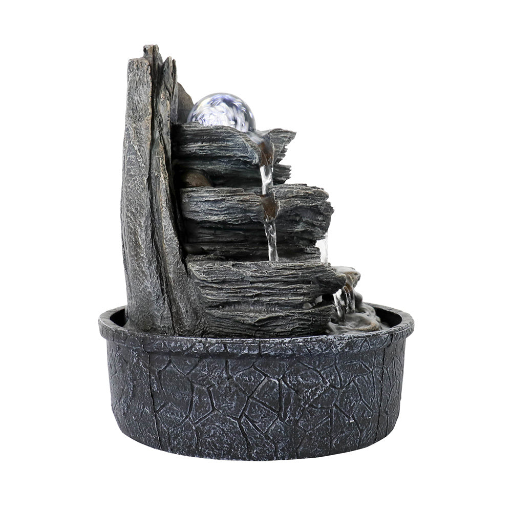 9.8Inches Indoor Tabletop Fountain Cascading Fountain With Led Light & Crystal Ball Gray Resin