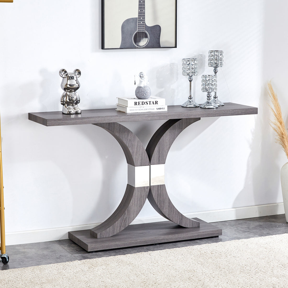 Modern Minimalist Style Natural Gray Wood Foyer Table, Equipped With Mdf Wood Tabletop And Mdf Stainless Steel Bracket, Enhances The Beauty And Artistic Atmosphere Of The Home, Suitable For Foyer .Fxg Gray Mdf