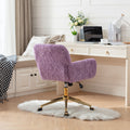 Office Chair,Artificial Rabbit Hair Home Office Chair With Golden Metal Base,Adjustable Desk Chair Swivel Office Chair,Vanity Chair Violet Violet Bedroom Foam Velvet