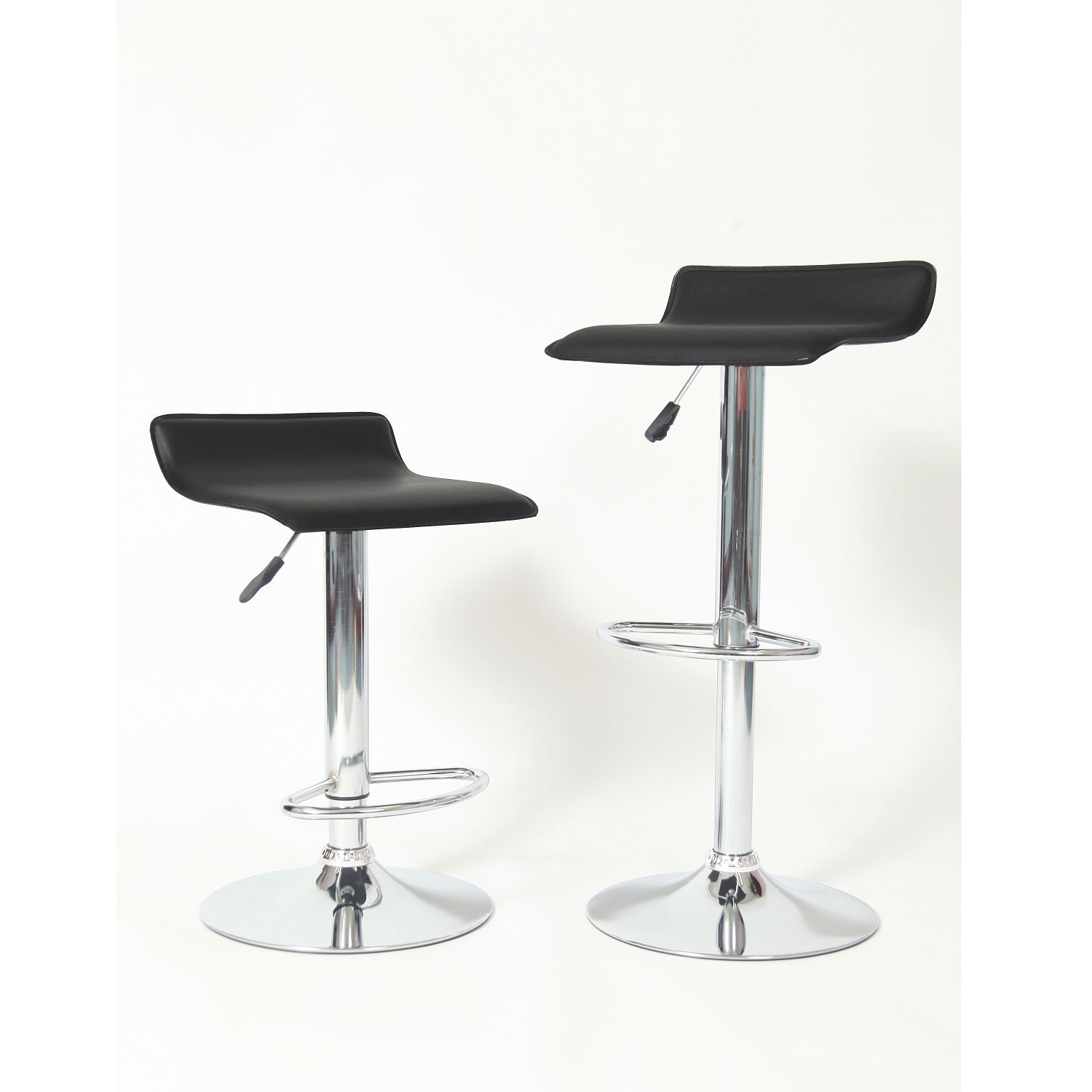 Contemporary Chrome Air Lift Adjustable Swivel Stools With Black Seat, Set Of 2 Black Faux Leather