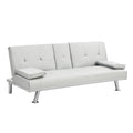 Sofa Bed With Armrest Two Holders Wood Frame, Stainless Leg, Futon White Pvc White Pvc