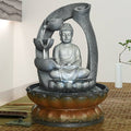 11Inches Buddha Fountain Fengshui Indoor Tabletop Decorative Waterfall Kit With Submersible Pump For Office And Home Decor Gray Resin