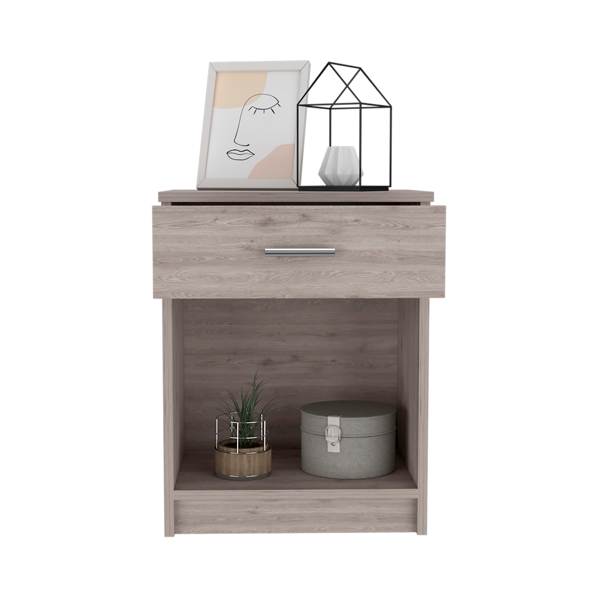 Nightstand 21"H, One Drawer, Low Shelf, Superior Top, Light Gray Gray Particle Board Particle Board