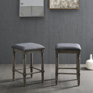 Arnhem Wood Upholstered Swivel Counter Height Stool, Set Of 2, Grey Gray Wood