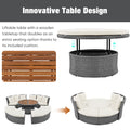 Patio 5 Piece Round Rattan Sectional Sofa Set All Weather Pe Wicker Sunbed Daybed With Round Liftable Table And Washable Cushions For Outdoor Backyard Poolside, Beige Yes Deep Seating Beige Water Resistant Frame Water Resistant Cushion Garden & Outdoor