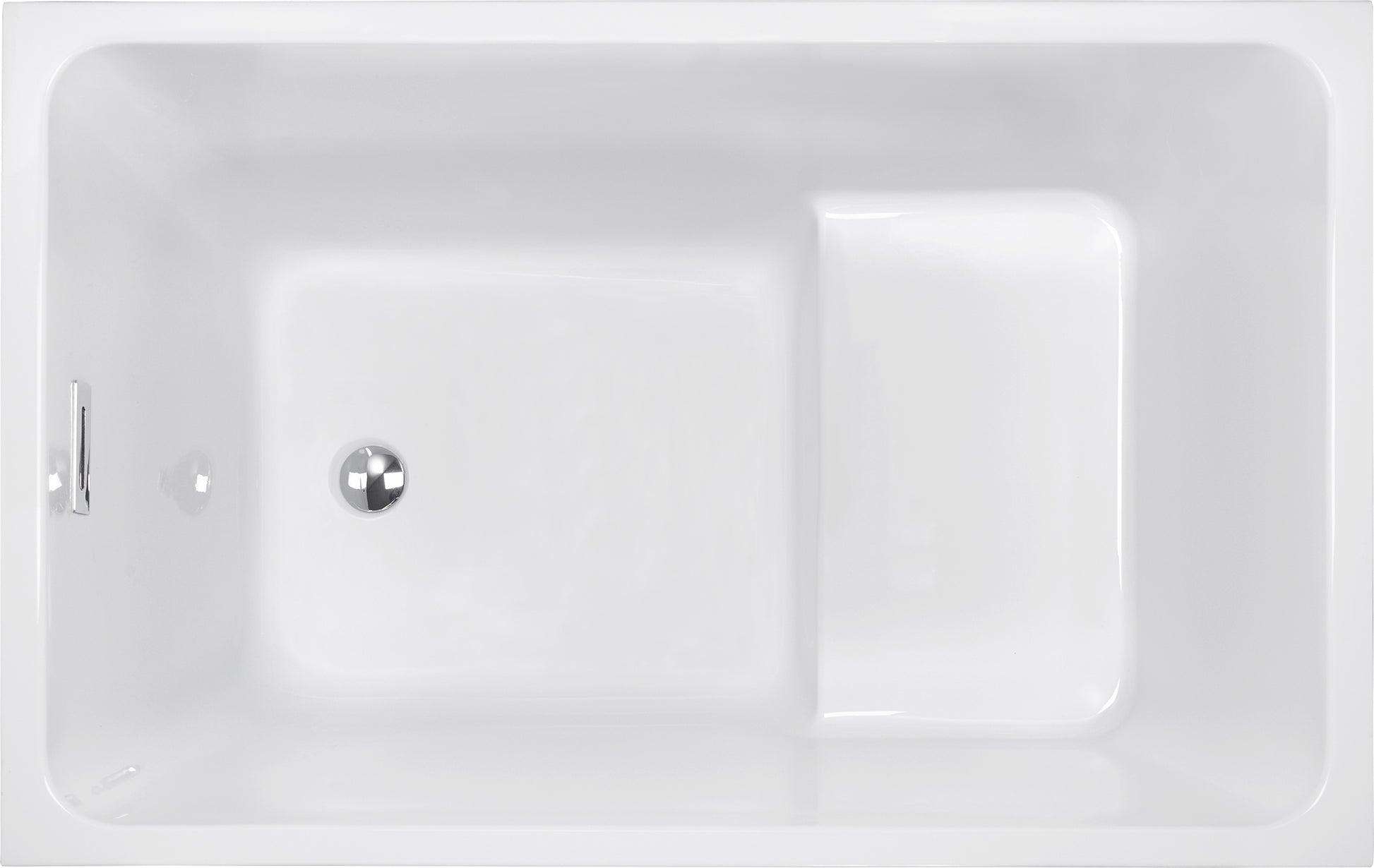 43" Acrylic Freestanding Bathtub With Seat: Spacious Rectangle Shape, Gloss White Finish, Chrome Overflow & Pop Up Drain White Rectangle Bathroom Freestanding Tubs Polished Less Than 59 In Contemporary Soaking Center Acrylic Acrylic