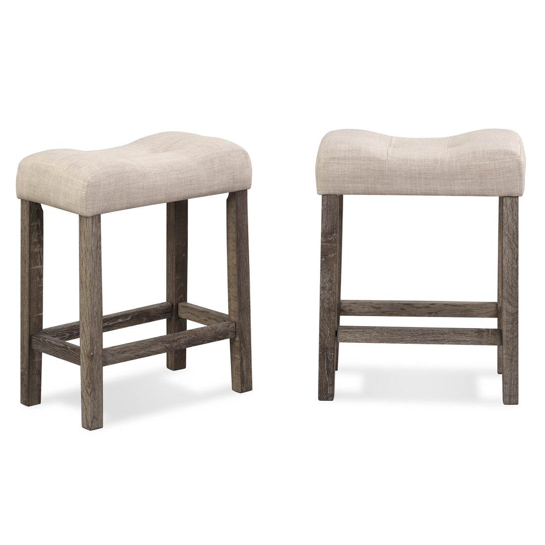 Sora Button Tufted Counter Height Saddle Stool, Set Of 2, Taupe Taupe Wood