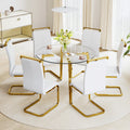 Modern Minimalist Style Circular Transparent Tempered Glass Table, Tempered Glass Tabletop, Golden Metal Legs, Suitable For Kitchen, Dining Room, And Living Room, 40 