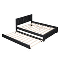 Queen Size Upholstered Platform Bed With Headboard And Twin Size Trundle, Black Box Spring Not Required Queen Black Bedroom Faux Leather Upholstered