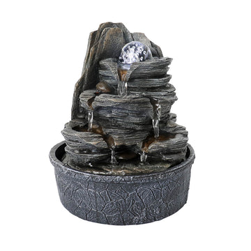 9.8Inches Indoor Tabletop Fountain Cascading Fountain With Led Light & Crystal Ball Gray Resin