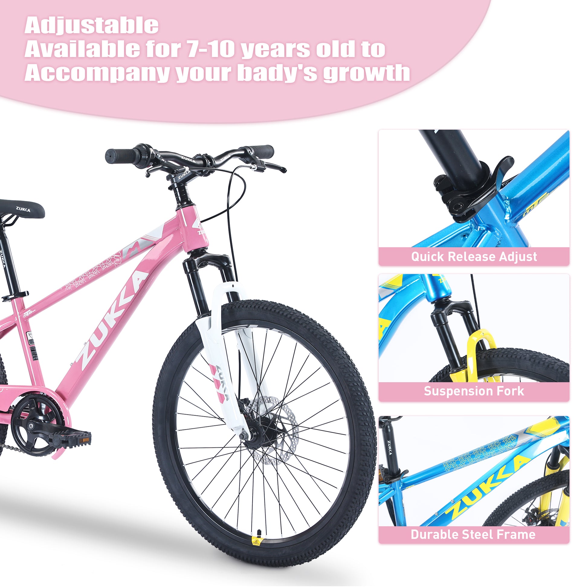 Mountain Bike,20 Inch Mtb For Boys And Girls Age 7 10 Years,Multiple Colors Cycling White Pink Garden & Outdoor Steel