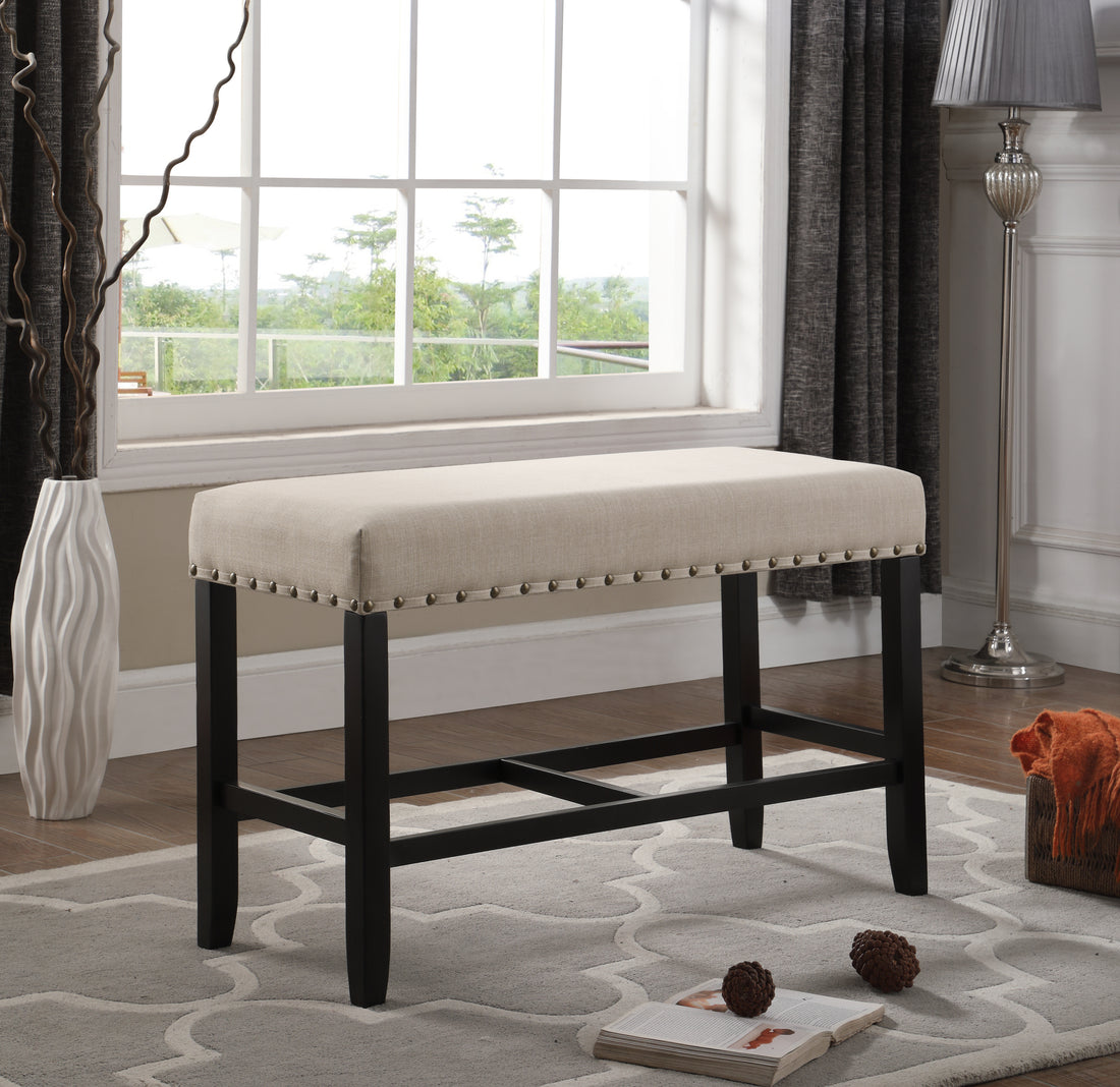 Biony Fabric Counter Height Dining Bench With Trim, Tan Tan Polyester Blend