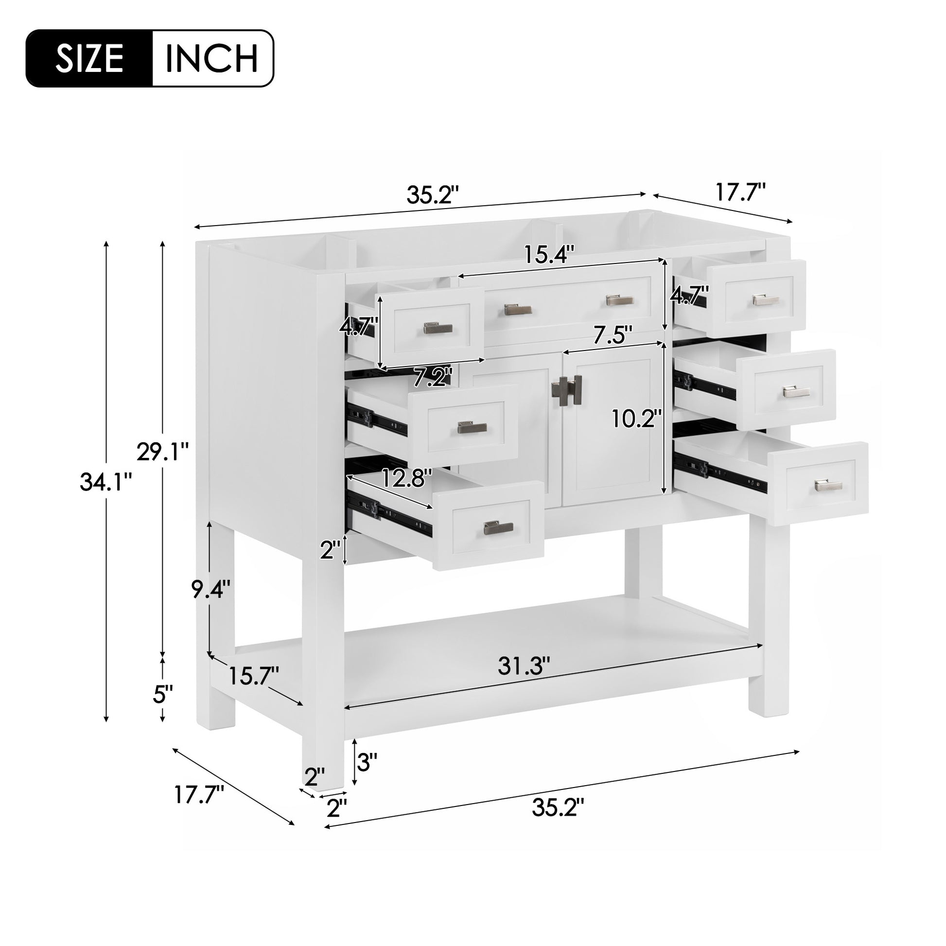 36'' Bathroom Vanity Without Top Sink, White Cabinet Only, Modern Bathroom Storage Cabinet With 2 Soft Closing Doors And 6 Drawers Not Include Bathroom Vanity Sink 4 White 2 1 Soft Close Doors Freestanding Mdf Painted