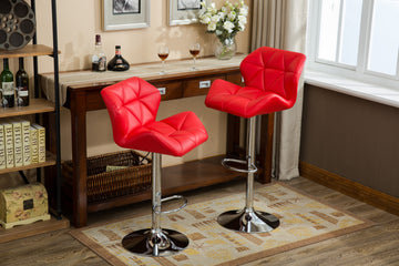 Glasgow Contemporary Tufted Adjustable Height Hidraulic Bar Stools, Set Of 2, Red Red Faux Leather