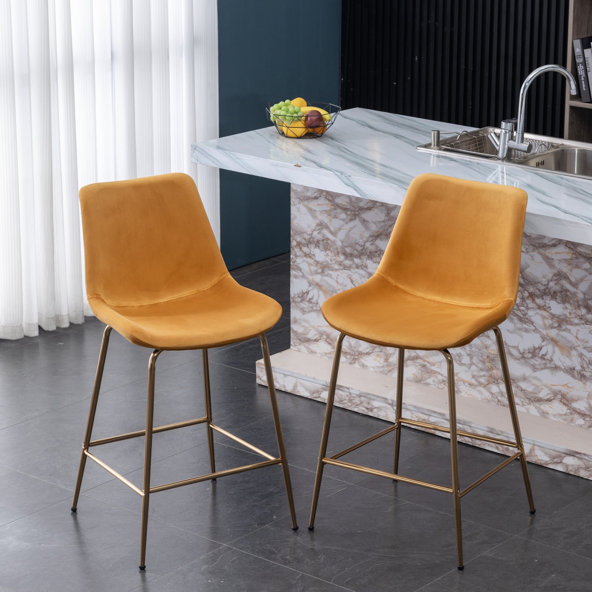 Aufurr Modern Velvet 26.50 Counter Height Stool, Set Of 2, Gold Gold Velvet