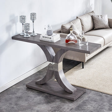 Modern Minimalist Style Natural Gray Wood Foyer Table, Equipped With Mdf Wood Tabletop And Mdf Stainless Steel Bracket, Enhances The Beauty And Artistic Atmosphere Of The Home, Suitable For Foyer .Fxg Gray Mdf