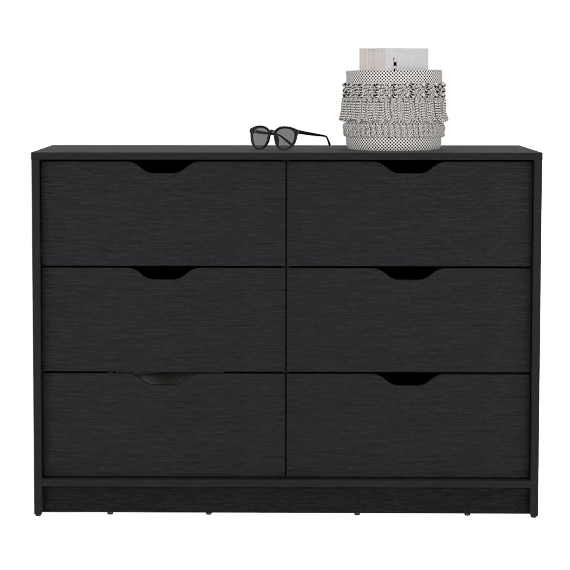 Dresser 30"H, Drawer Dresser With 2 Lower Cabinets, Drawer Chest, Black Black Particle Board Particle Board