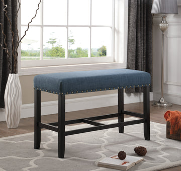 Biony Fabric Counter Height Dining Bench With Trim, Blue Blue Polyester Blend