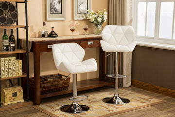 Glasgow Contemporary Tufted Adjustable Height Hidraulic Bar Stools, Set Of 2, White White Faux Leather