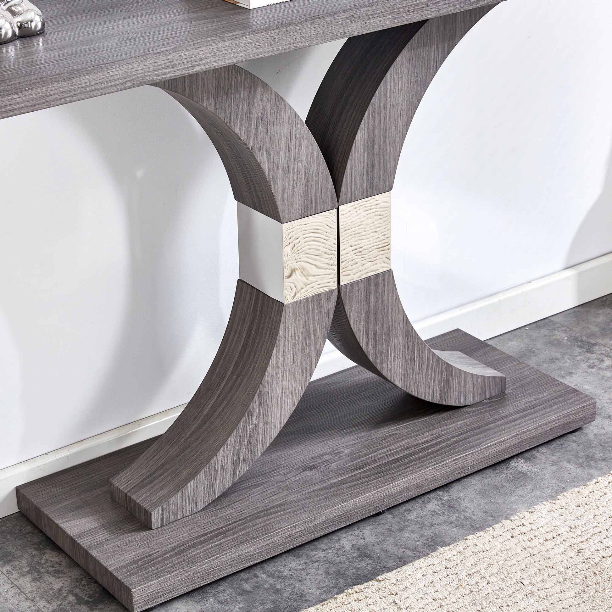 Modern Minimalist Style Natural Gray Wood Foyer Table, Equipped With Mdf Wood Tabletop And Mdf Stainless Steel Bracket, Enhances The Beauty And Artistic Atmosphere Of The Home, Suitable For Foyer .Fxg Gray Mdf