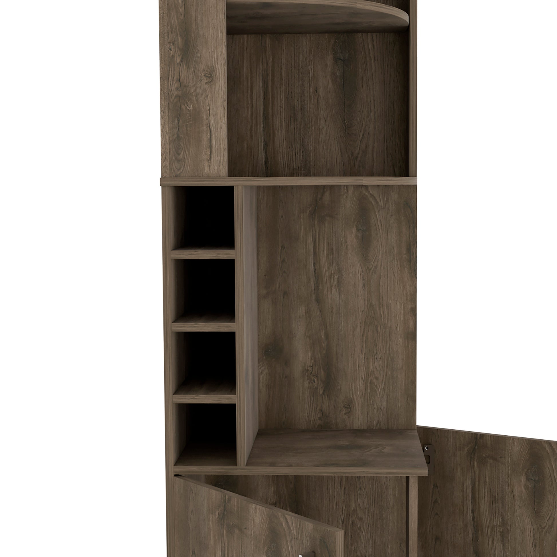 71" H Light Dark Brown Bar Cabinet, With Two Shelves At The Top, 1 Glass Holder, 8 Exterior Bottle Racks, 1 Central Shelf And A Lower Drawer With 2 Side Doors Brown Particle Board Particle Board