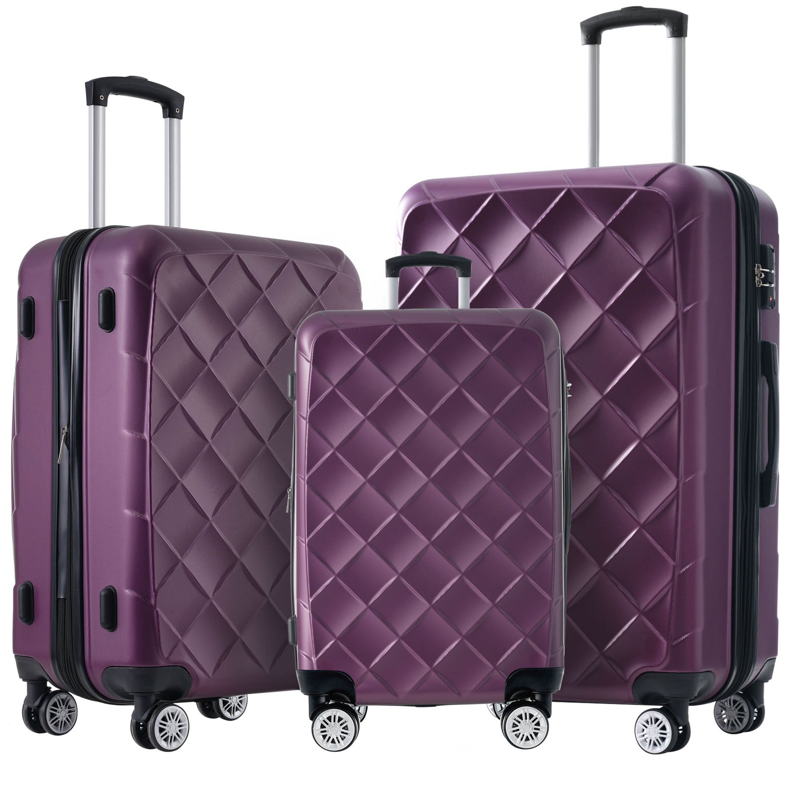 3 Piece Luggage Set Suitcase Set, ABS Hard Shell violet-abs