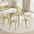 Modern Minimalist Style Circular Transparent Tempered Glass Table, Tempered Glass Tabletop, Golden Metal Legs, Suitable For Kitchen, Dining Room, And Living Room, 40 