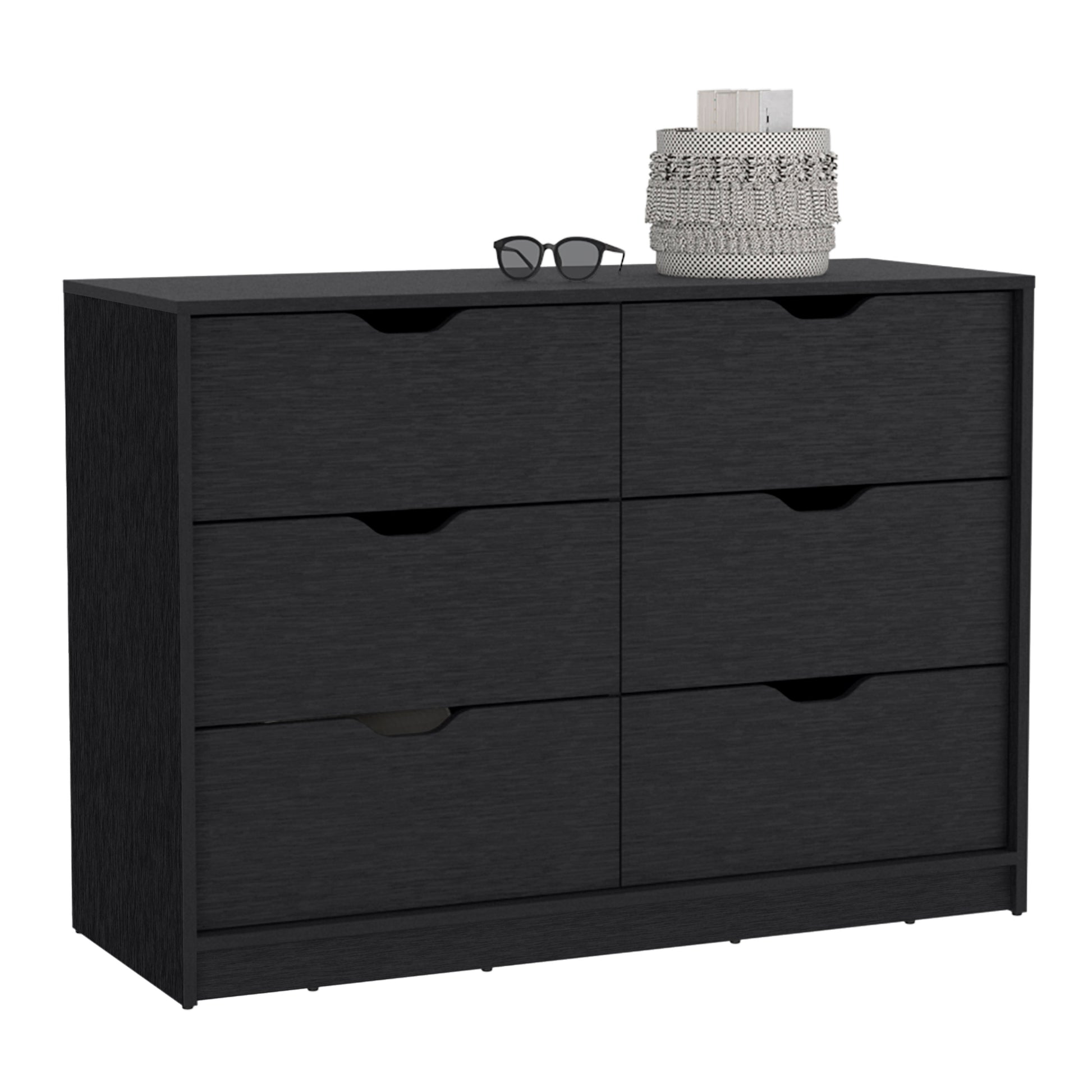 Dresser 30"H, Drawer Dresser With 2 Lower Cabinets, Drawer Chest, Black Black Particle Board Particle Board