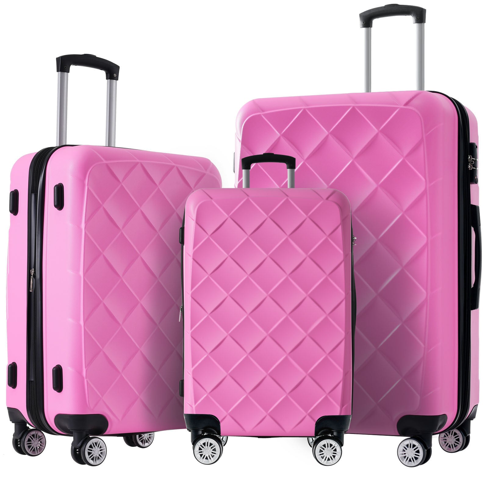 3 Piece Luggage Set Suitcase Set, ABS Hard Shell pink-abs
