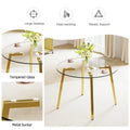 Modern Minimalist Style Circular Transparent Tempered Glass Table, Tempered Glass Tabletop, Golden Metal Legs, Suitable For Kitchen, Dining Room, And Living Room, 40 