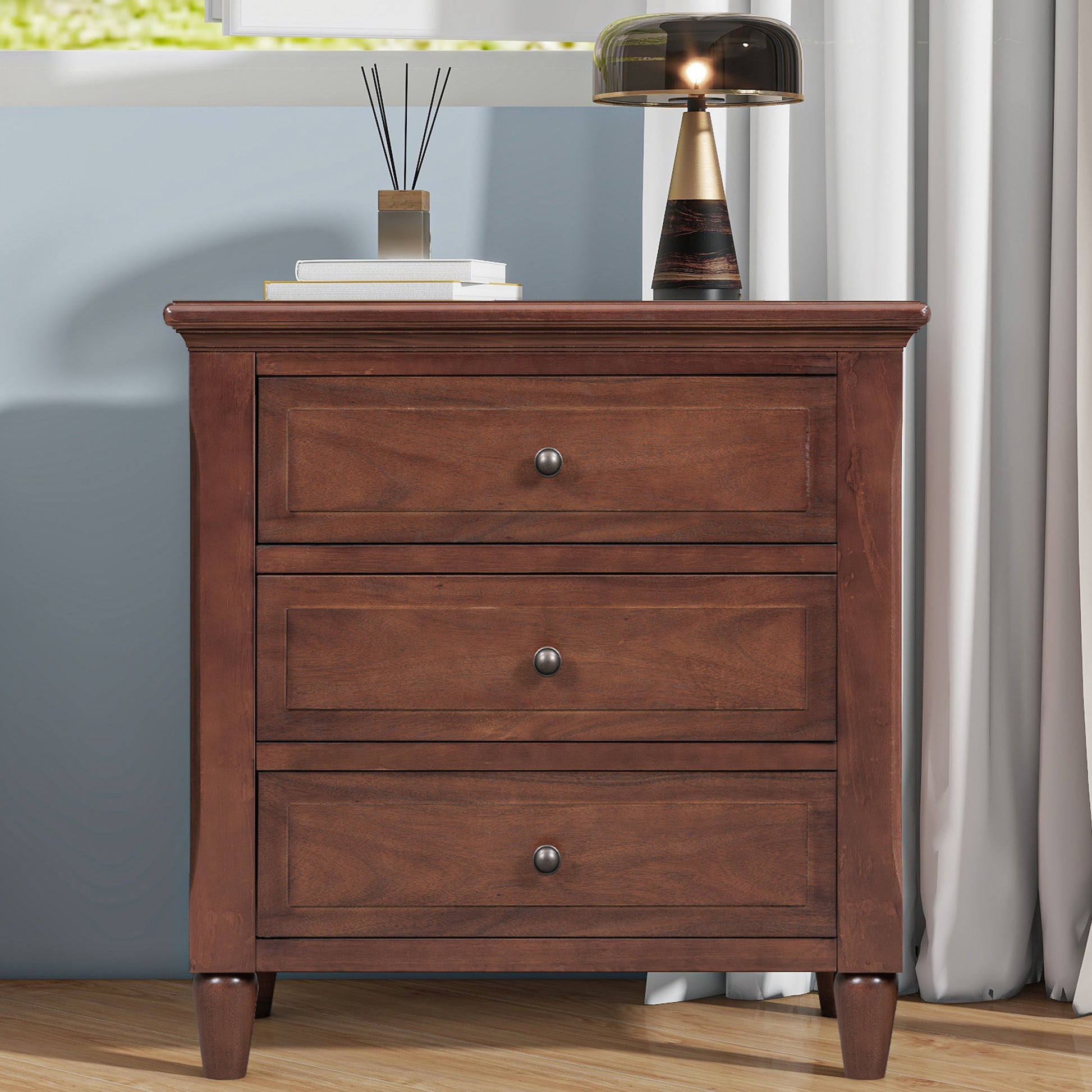 3 Drawer Nightstand Storage Wood Cabinet Brown 3 Drawers Mdf