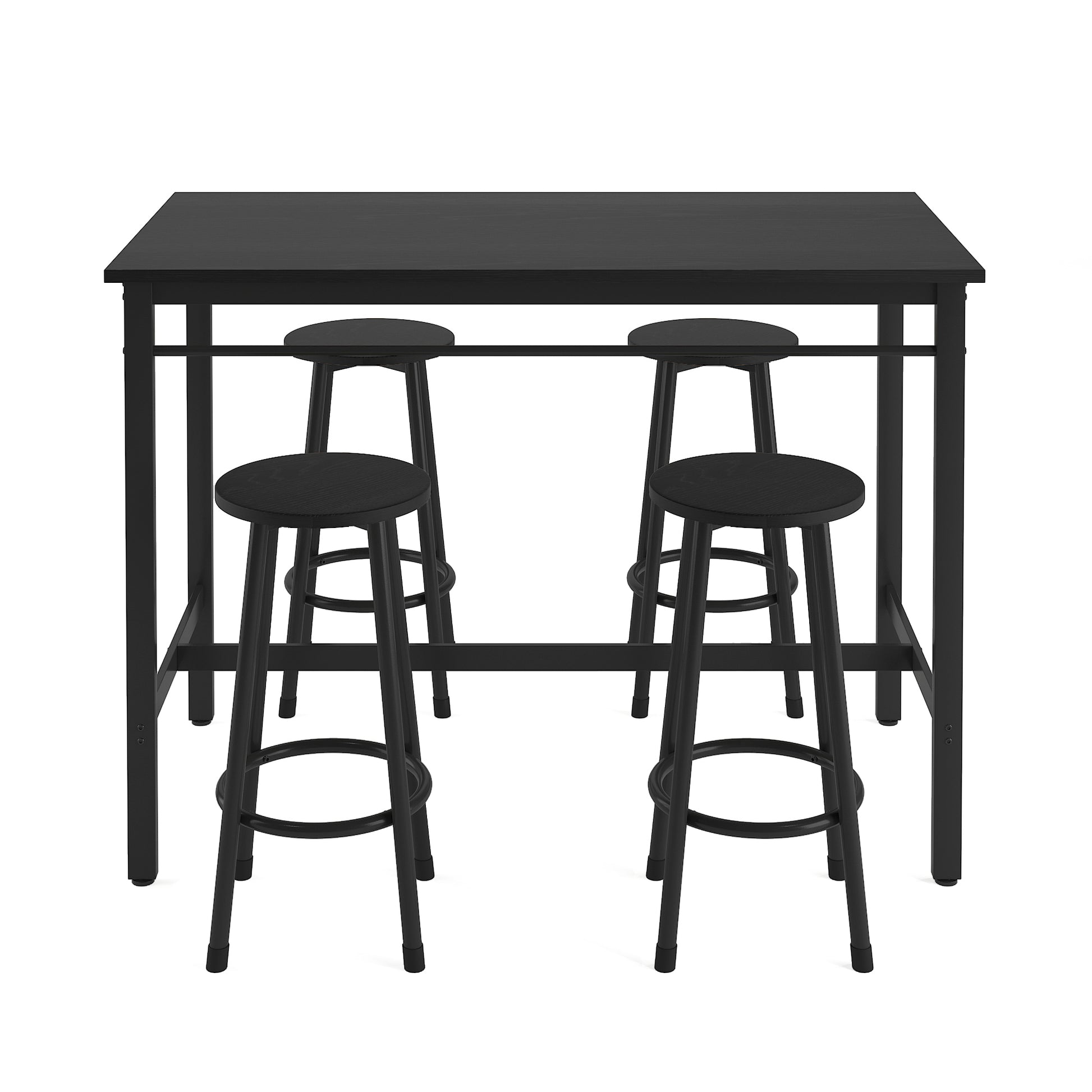 5 Piece Rural Kitchen Table With Four Bar Stools, Metal Frame And Mdf, Black Black Seats 4 Mdf