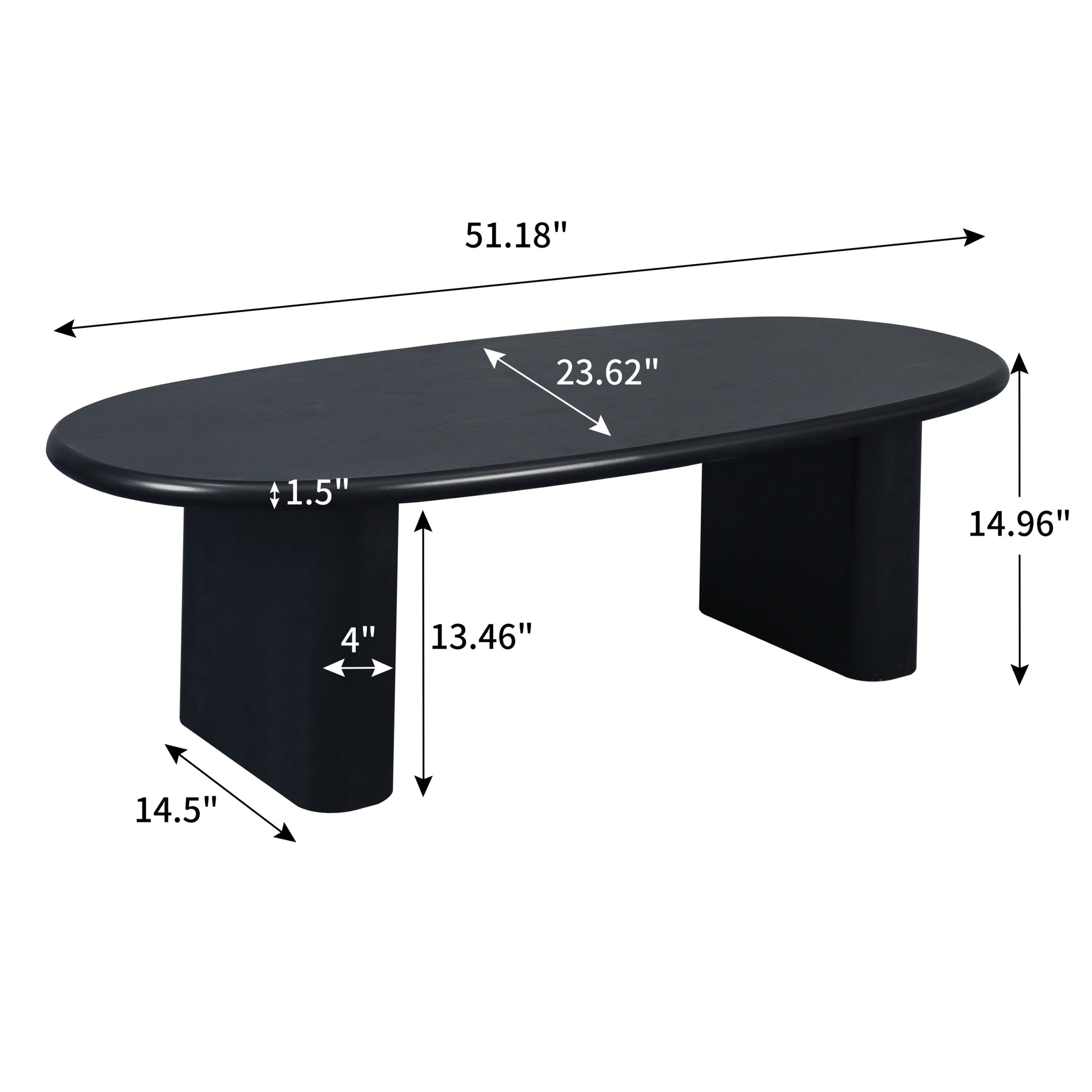 51'' Tapered Tabletop Coffee Table Black Antique Black Primary Living Space Open Storage Oval Mdf