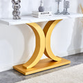 A Modern Minimalist Style Foyer Table With White Tabletop, Gold Bracket, And Bottom Plate, Enhancing The Beauty And Artistic Atmosphere Of The Home, Suitable For The Foyer Fxg White Gold Mdf