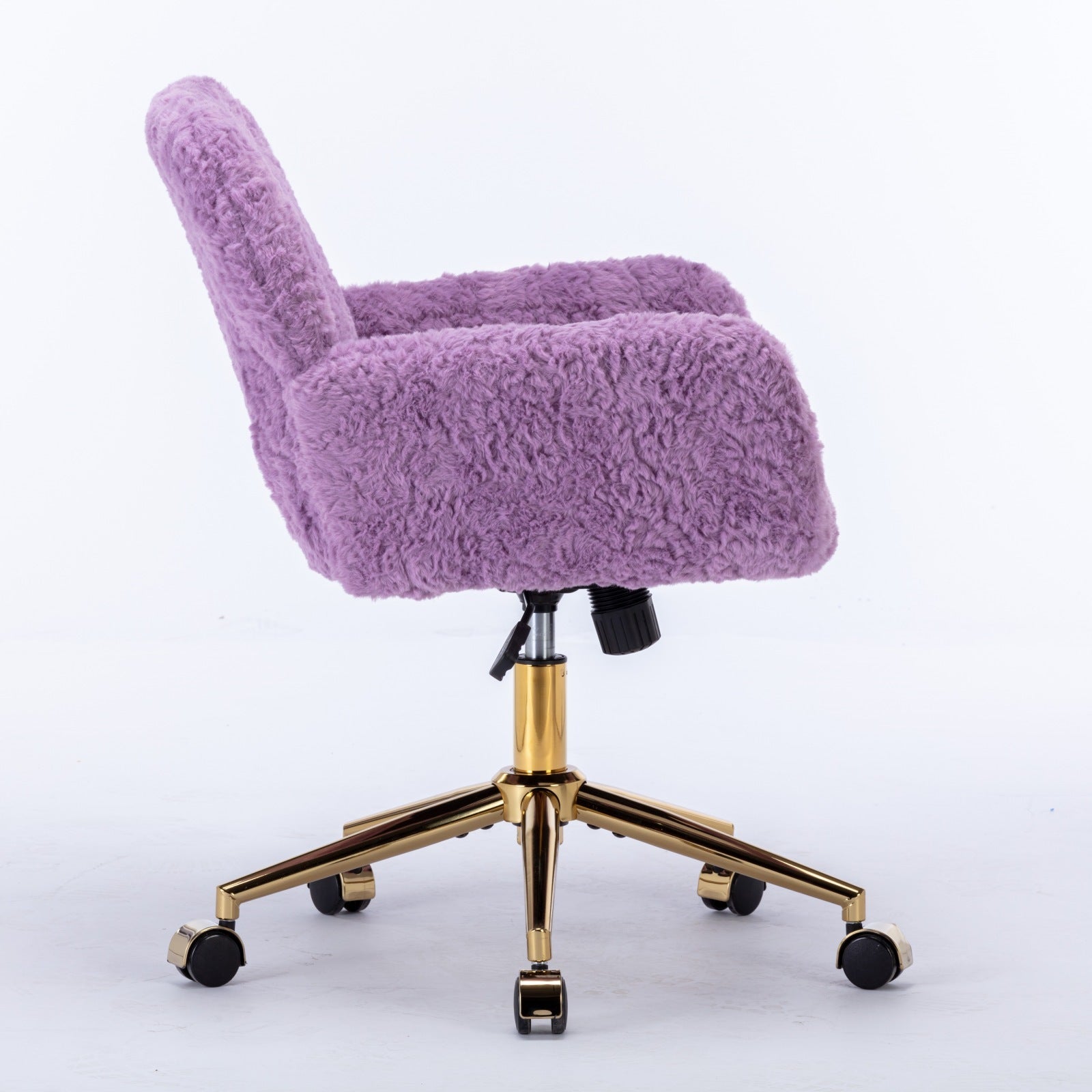 Office Chair,Artificial Rabbit Hair Home Office Chair With Golden Metal Base,Adjustable Desk Chair Swivel Office Chair,Vanity Chair Violet Violet Bedroom Foam Velvet