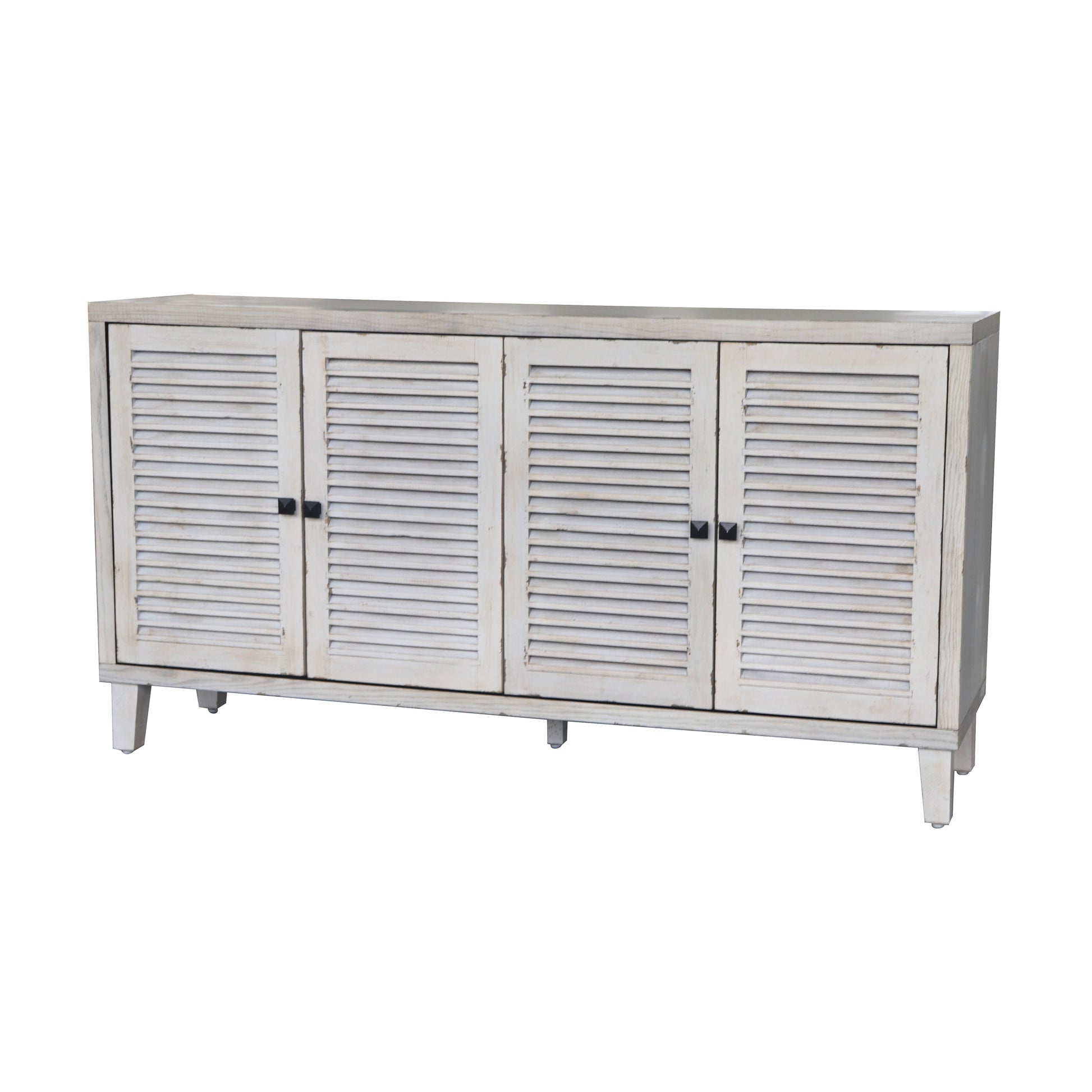 Accent Cabinet 4 Shutter Door Wooden Cabinet Sideboard Buffet Server Cabinet Storage Cabinet, For Living Room, Entryway, Hallway, Office, Kitchen And Dining Room, Distressed White White Washed Farmhouse,Shabby Chic Fir Solid Wood Mdf