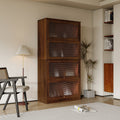 Bookcase Contemporary Closed Back Glass Doors Office Storage Cabinet Floor To Ceiling Low Cabinet Bookcase Against Wall Dustproof Bookshelf Walnut Brown Mdf