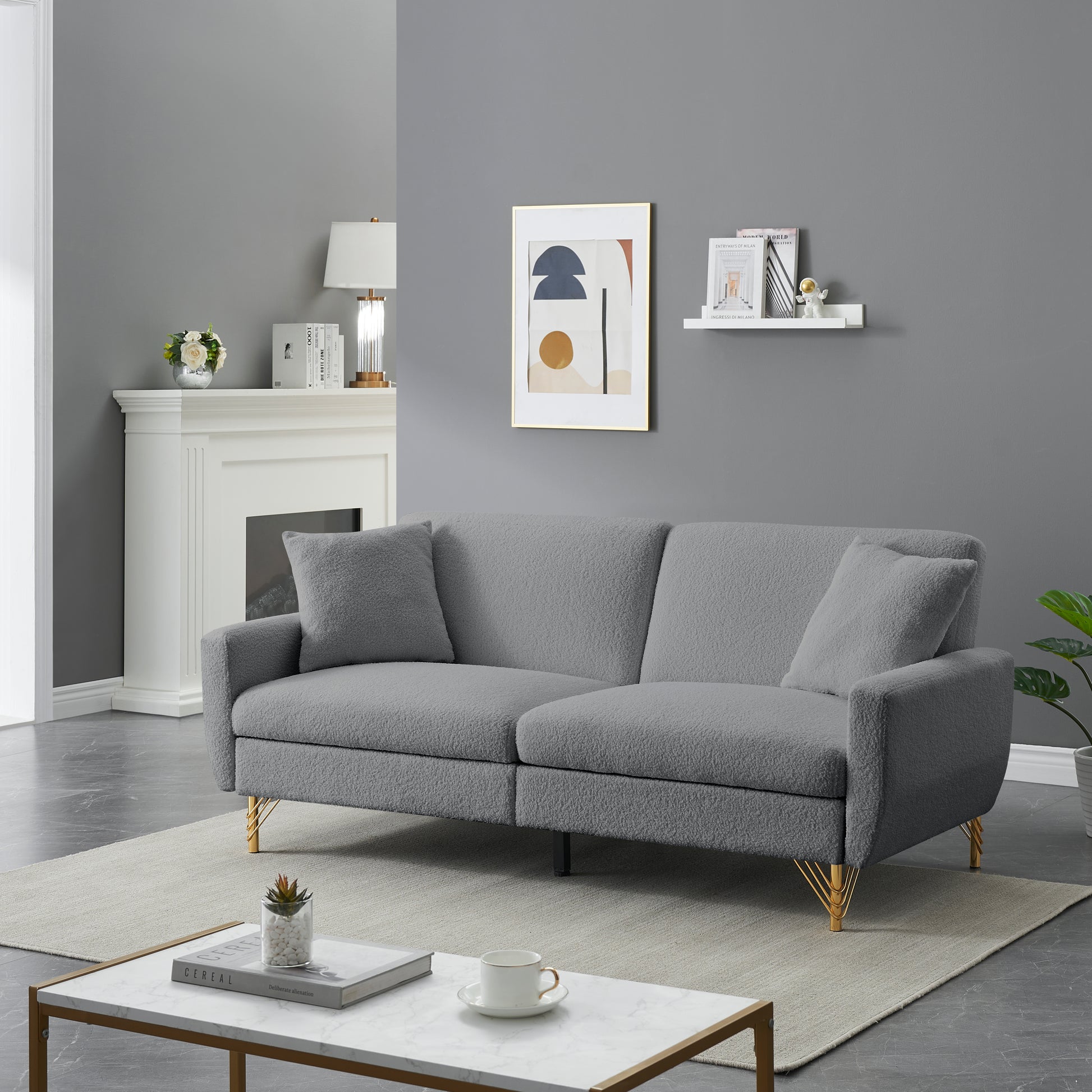 74.41 Inch Teddy Velvet Sofa Bed With Separate Adjustment Backrest And Storage Function Gray Light Brown Velvet Wood Primary Living Space Medium Soft Loose Back Contemporary Square Arms Foam Foam 2 Seat