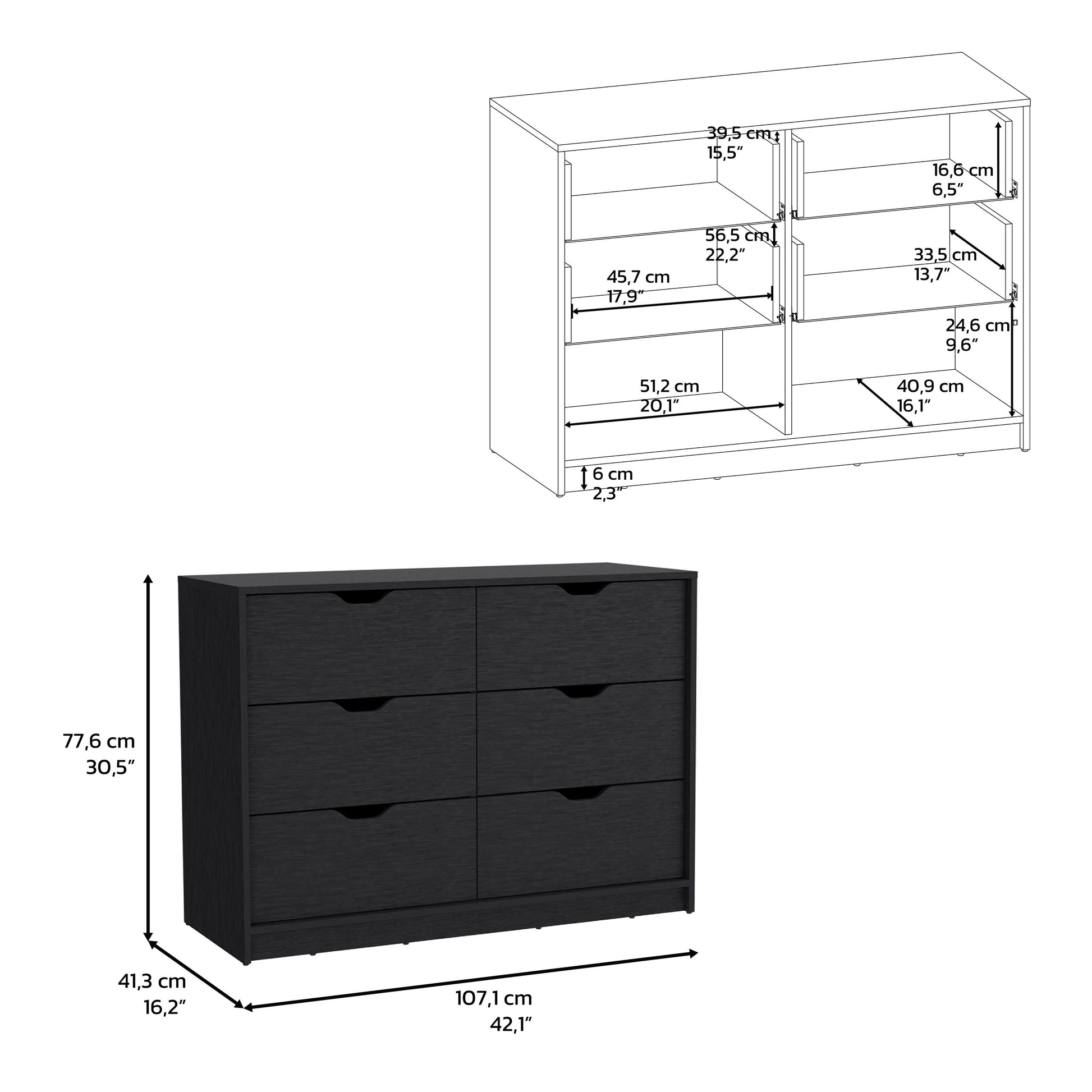 Dresser 30"H, Drawer Dresser With 2 Lower Cabinets, Drawer Chest, Black Black Particle Board Particle Board