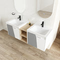 60 Inch Wall Mounted Bathroom Vanity With Sink, And A Small Storage Shelves Kd Packing White Bathroom Wall Mounted Modern Plywood