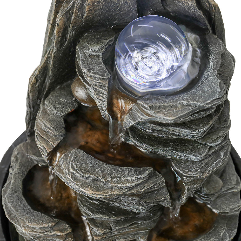 9.8Inches Indoor Tabletop Fountain Cascading Fountain With Led Light & Crystal Ball Gray Resin